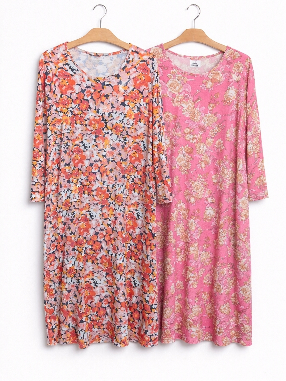 Lands’ End Floral Shift Midi Dress Lot of 2 Size 1X Pink & Multicolor Cotton